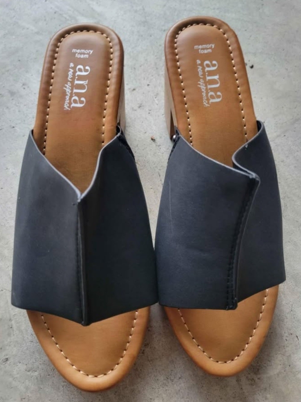 a.n.a Black Wide V-Cut Slide Mules